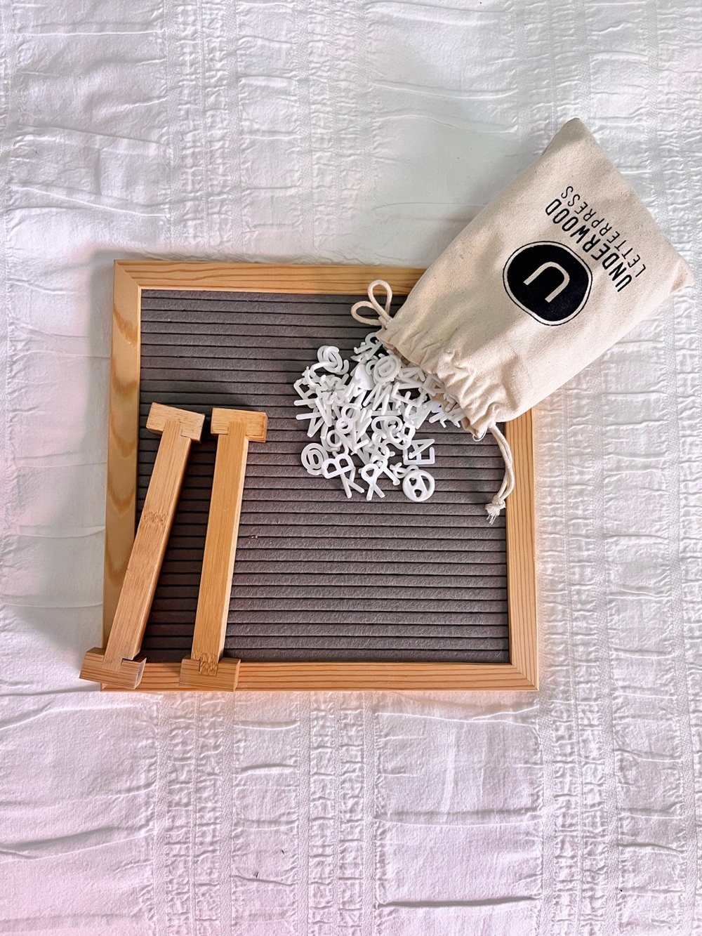 Underwood Letterpress Felt Letter Board with Wooden Frame - Gray & Natural Wood